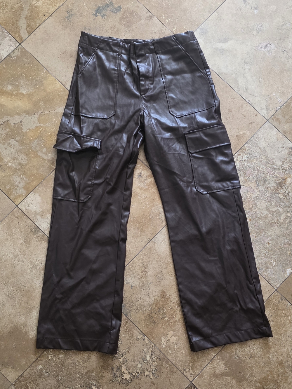 Zara Brown Faux Leather Cargo Pants